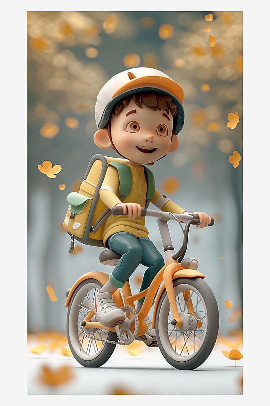 正在骑车的卡通男孩-众图网