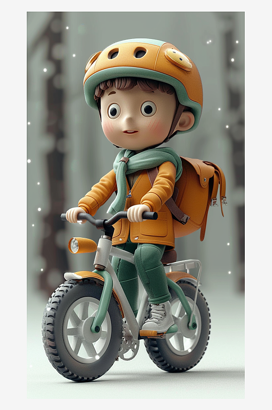 正在骑车的卡通男孩-众图网