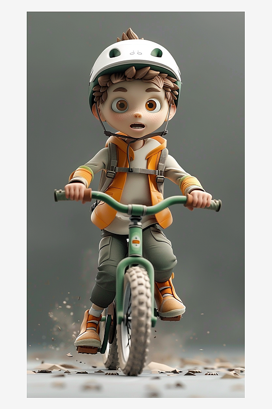 正在骑车的卡通男孩-众图网