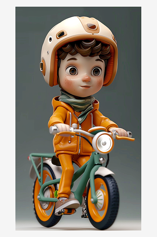 正在骑车的卡通男孩-众图网