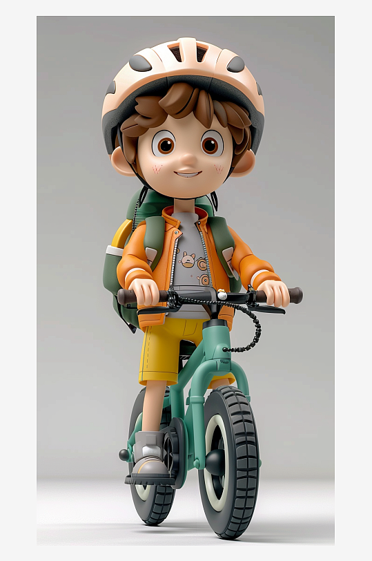 正在骑车的卡通男孩-众图网