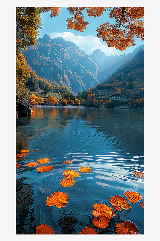 唯美秋季山水景色-众图网