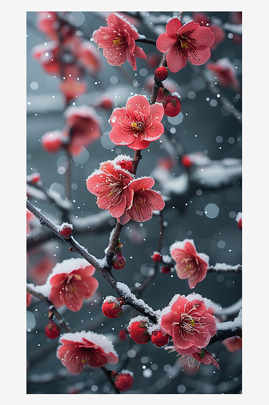 冬季盛开的美丽梅花-众图网