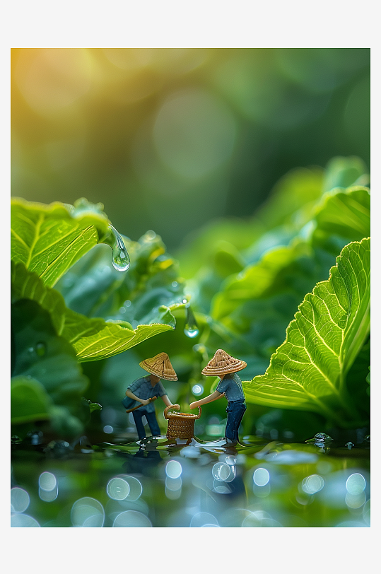 创意微距绿叶上的小人-众图网