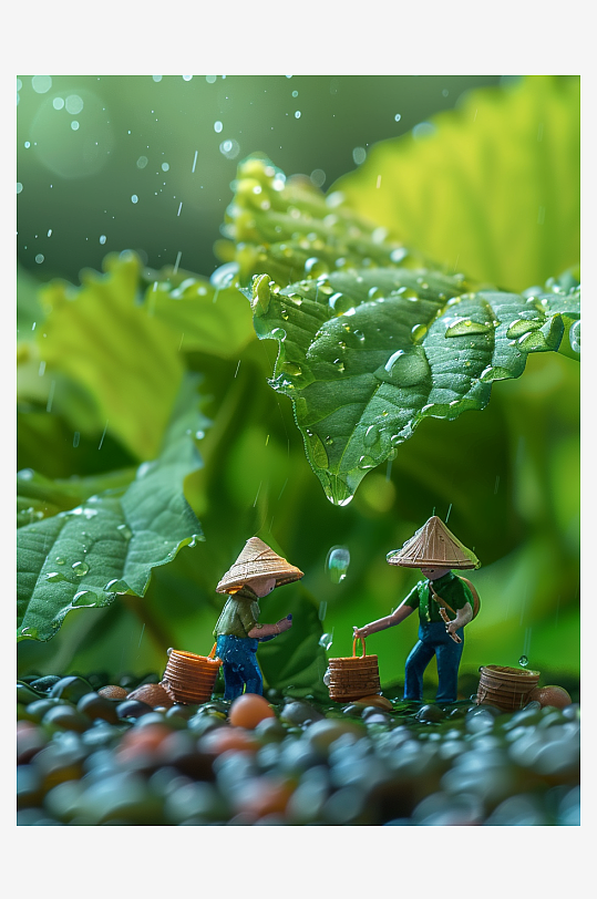 创意微距绿叶上的小人-众图网