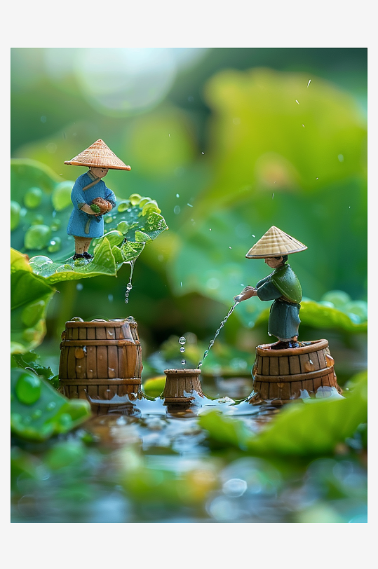 创意微距绿叶上的小人-众图网