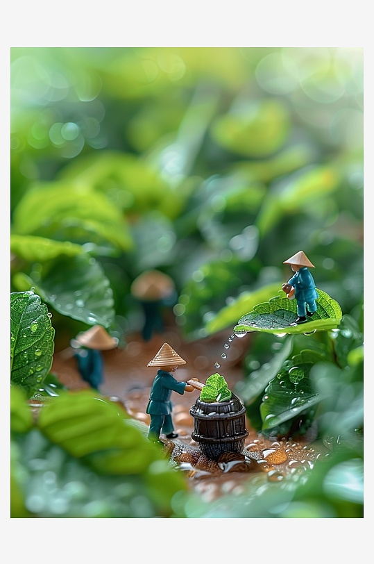 创意微距绿叶上的小人-众图网