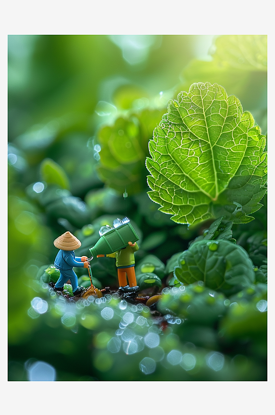 创意微距绿叶上的小人-众图网