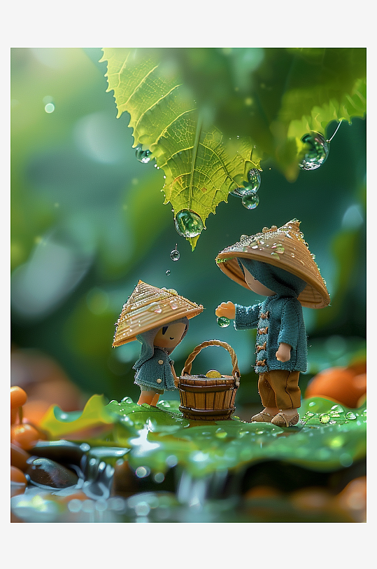 创意微距绿叶上的小人-众图网