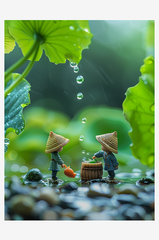 创意微距绿叶上的小人-众图网