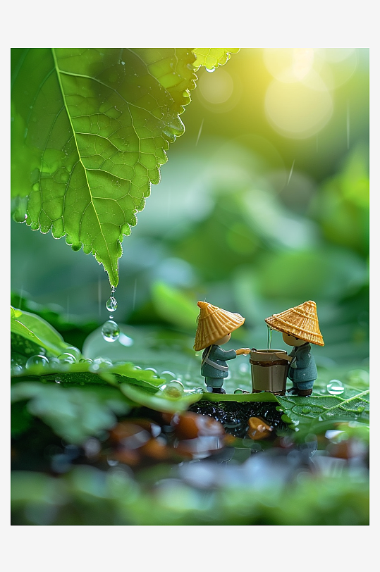 创意微距绿叶上的小人-众图网