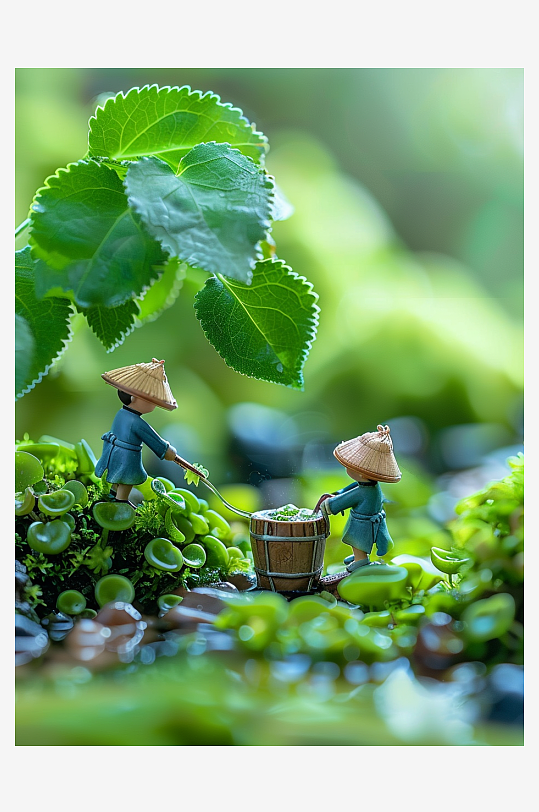 创意微距绿叶上的小人-众图网