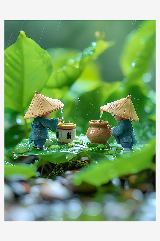 创意微距绿叶上的小人-众图网