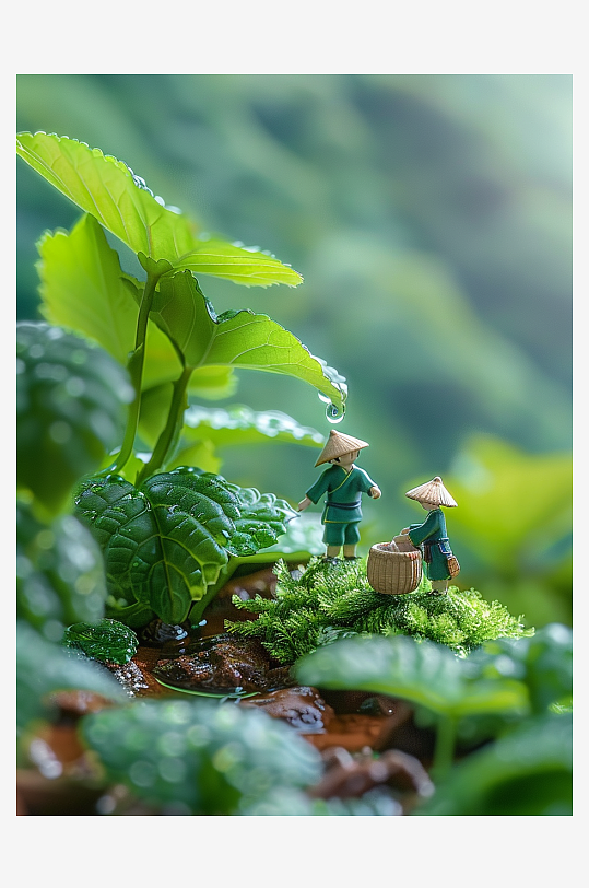 创意微距绿叶上的小人-众图网