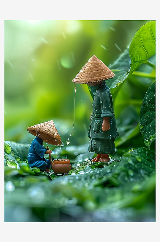 创意微距绿叶上的小人-众图网
