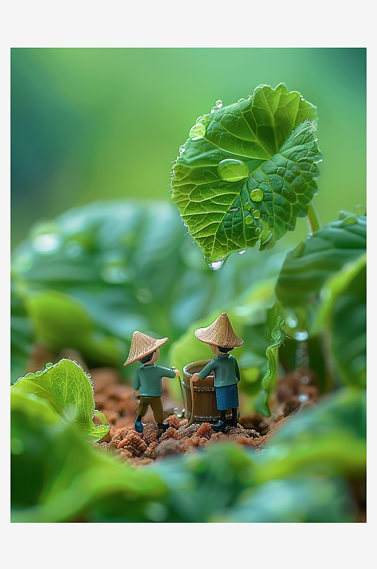 创意微距绿叶上的小人-众图网
