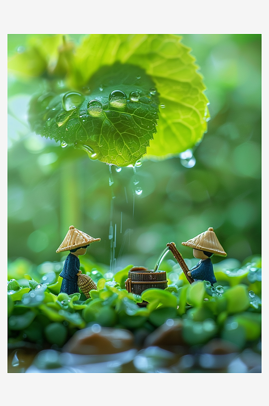 创意微距绿叶上的小人-众图网