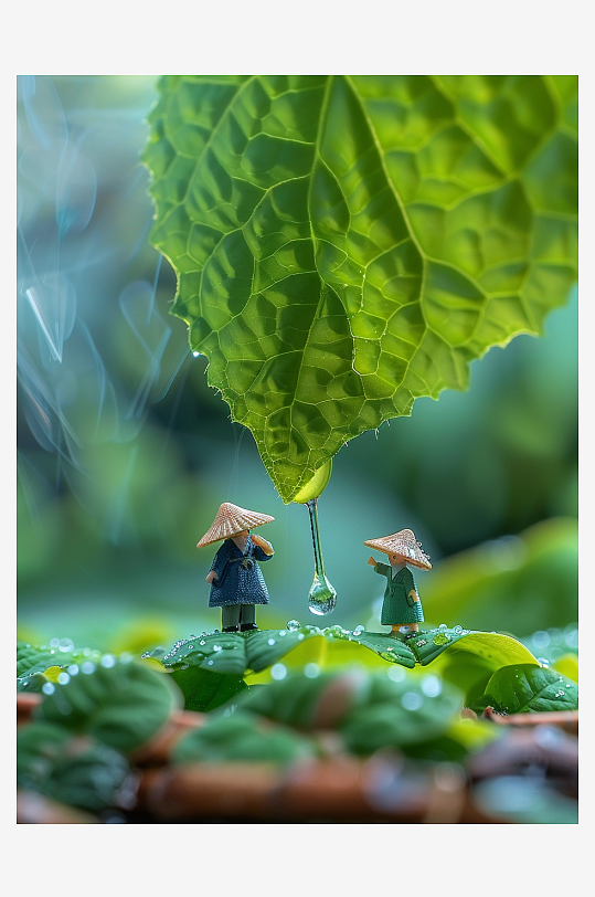 创意微距绿叶上的小人-众图网