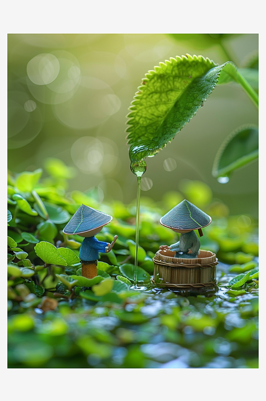 创意微距绿叶上的小人-众图网