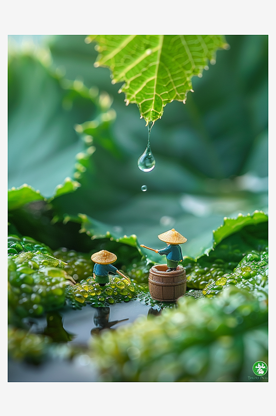 创意微距绿叶上的小人-众图网