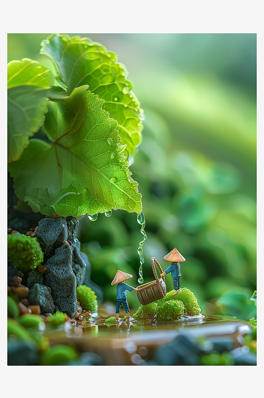 创意微距绿叶上的小人-众图网