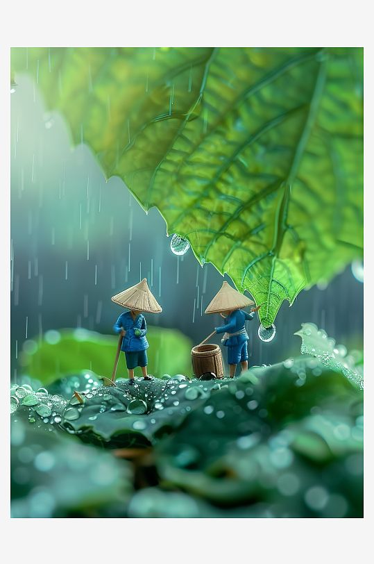 创意微距绿叶上的小人-众图网