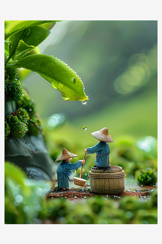 创意微距绿叶上的小人-众图网