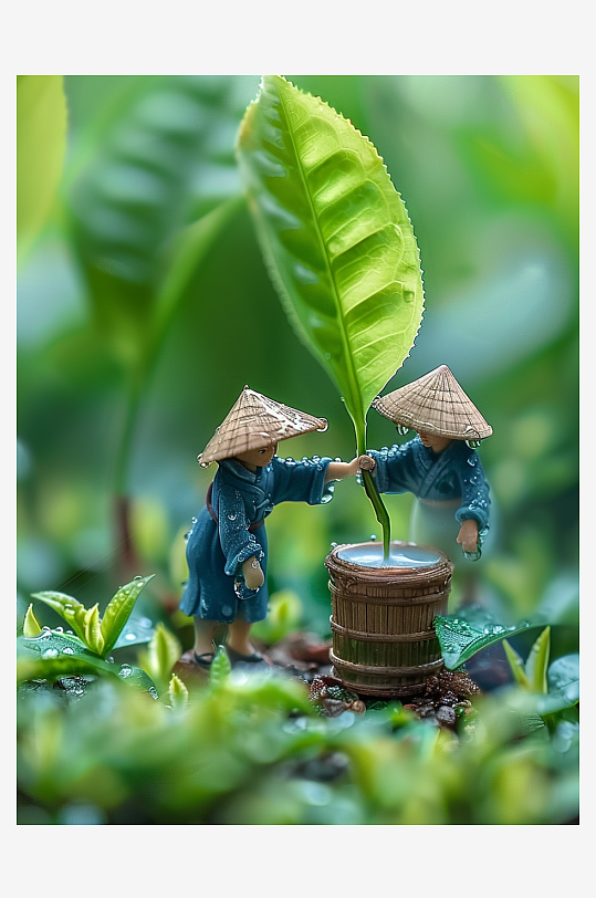 创意微距绿叶上的小人-众图网