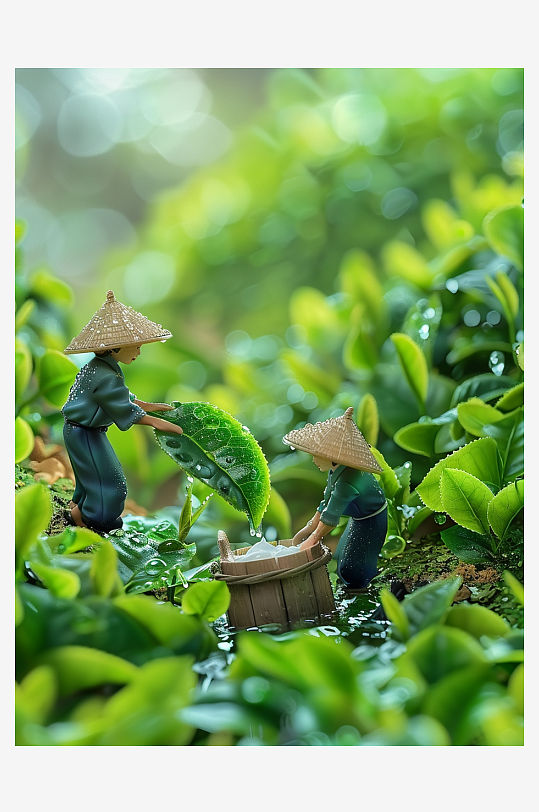 创意微距绿叶上的小人-众图网