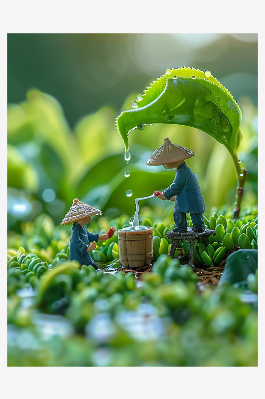 创意微距绿叶上的小人-众图网