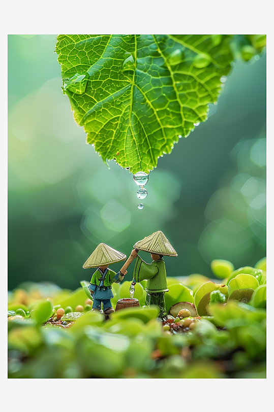 创意微距绿叶上的小人-众图网