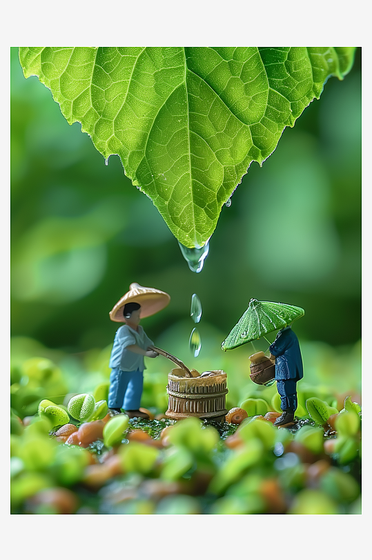 创意微距绿叶上的小人-众图网