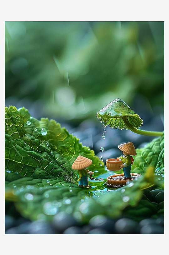 创意微距绿叶上的小人-众图网