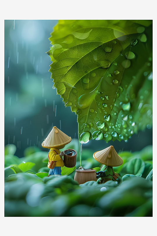 创意微距绿叶上的小人-众图网