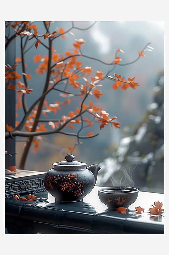 创意冬季户外桌上的茶水-众图网