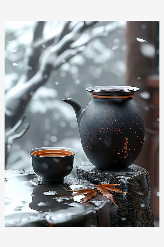 创意冬季户外桌上的茶水-众图网