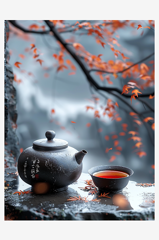 创意冬季户外桌上的茶水-众图网