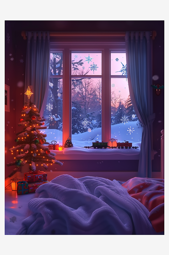 卧室圣诞节布置场景-众图网