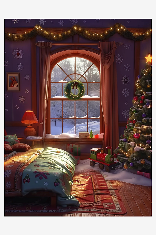 卧室圣诞节布置场景-众图网