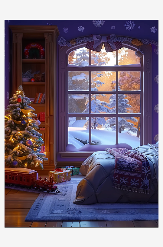 卧室圣诞节布置场景-众图网