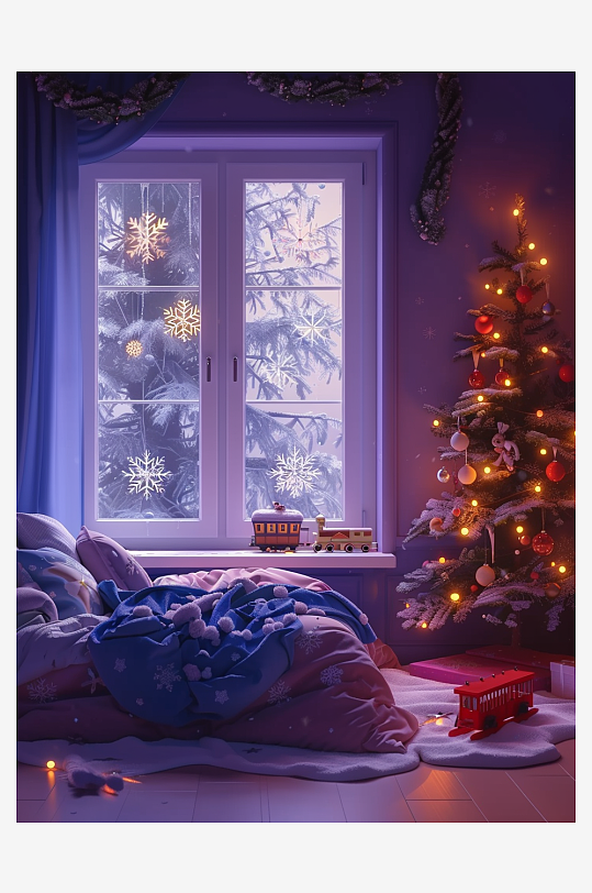 卧室圣诞节布置场景-众图网