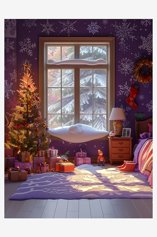 卧室圣诞节布置场景-众图网