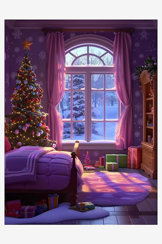 卧室圣诞节布置场景-众图网