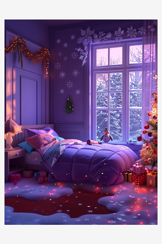 卧室圣诞节布置场景-众图网