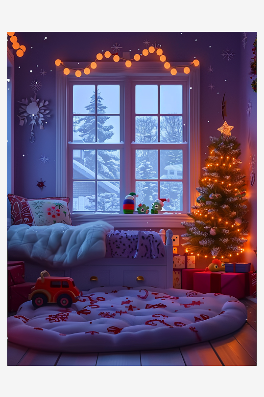 卧室圣诞节布置场景-众图网