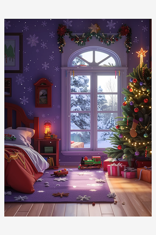 卧室圣诞节布置场景-众图网