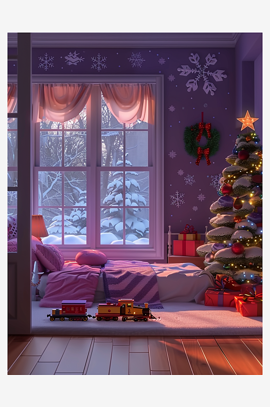 卧室圣诞节布置场景-众图网