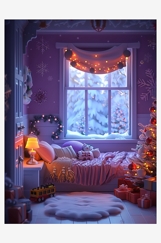 卧室圣诞节布置场景-众图网