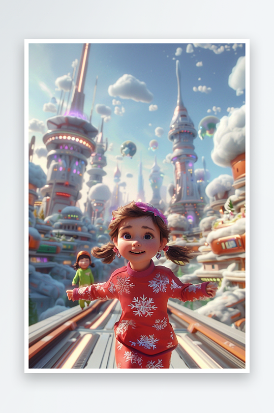 冬天雪地中玩耍的小孩-众图网