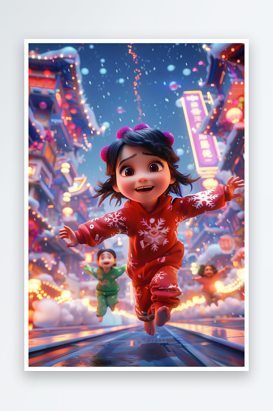 冬天雪地中玩耍的小孩-众图网